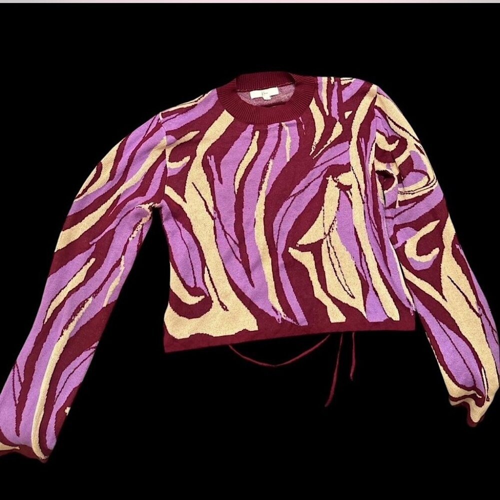 Klesis Sweater open back tie up ribbon 🎀 with Purple and Cream Swirl Design